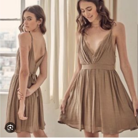 Mustard Seed Dark Grey Deep V Flowy Dress Fairy Size Small Feminine Lace Anthro - Picture 1 of 5